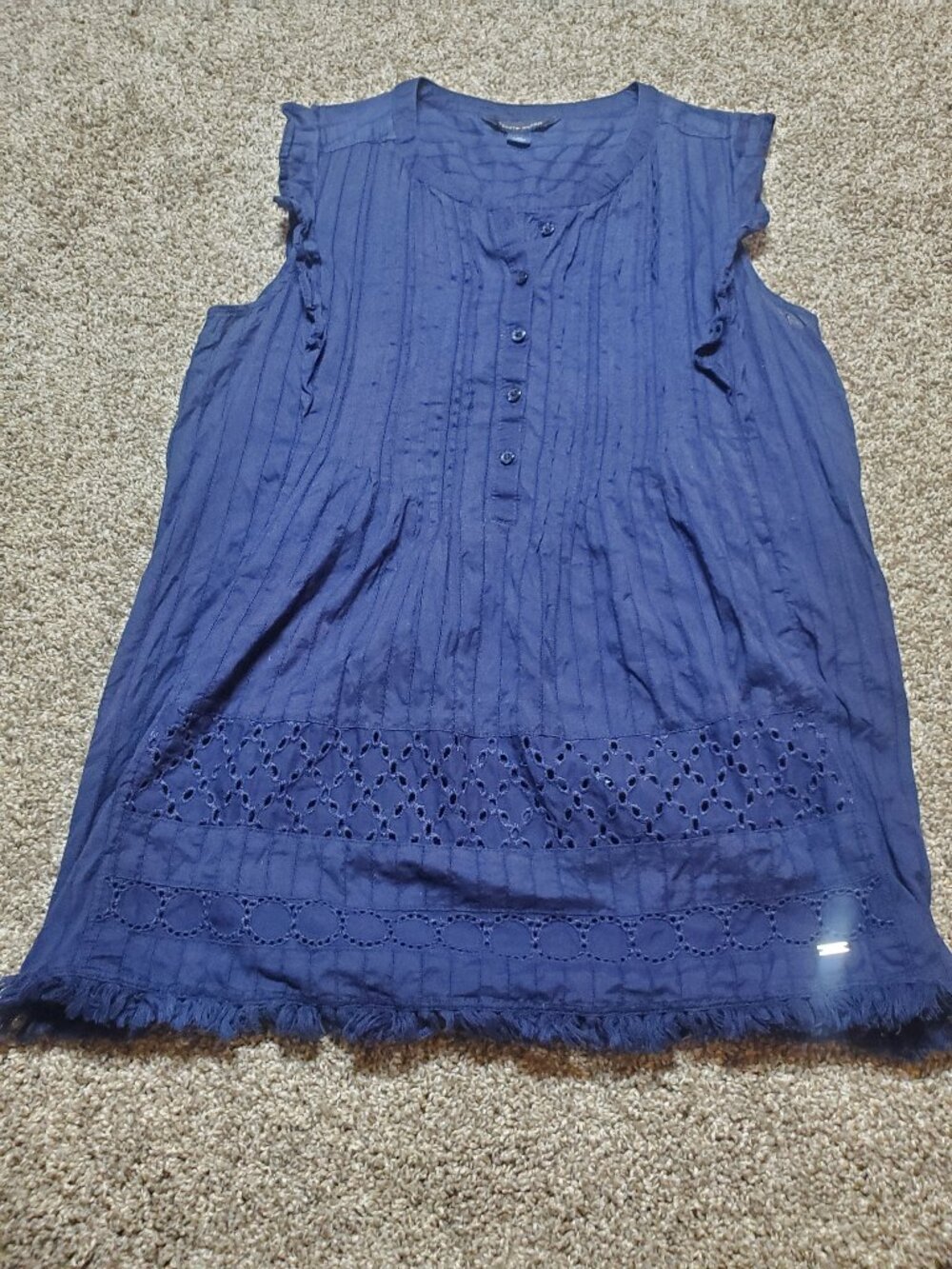 Women's Tommy Hilfiger Top Blouse Blue Sleeveless Buttons Size XS 100% Cotton